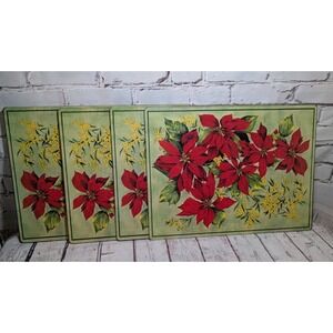 Benson Mills Cork Backed Placemats Set of 4 Christmas Poinsettias Heat Resistant